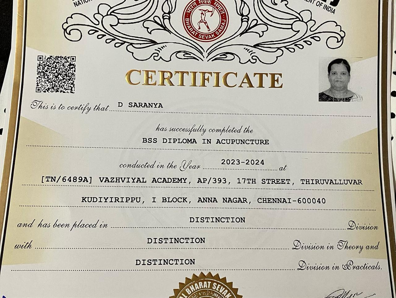 BSS Acupuncture Certificate